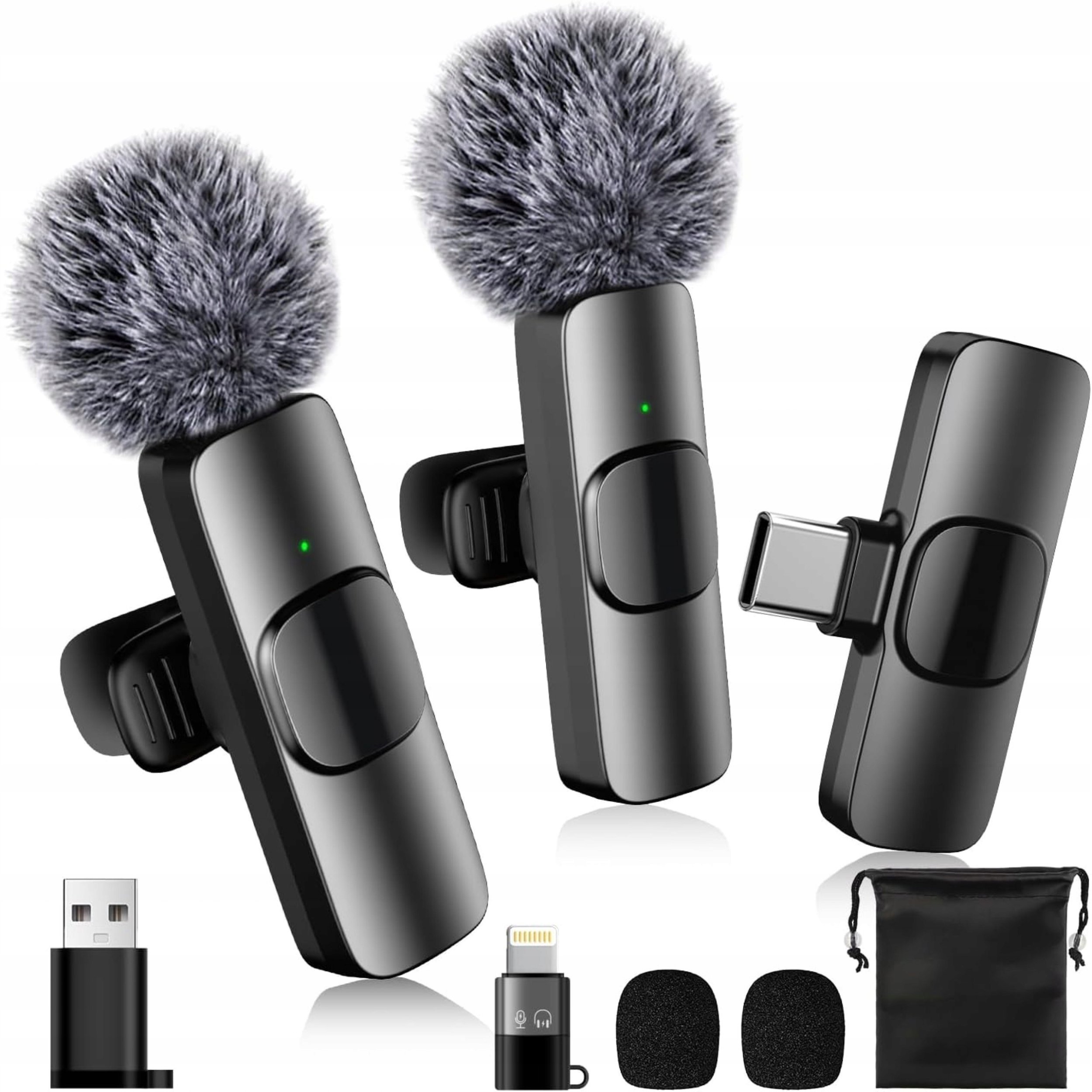 2x MIKROFON BEZPRZEWODOWY KRAWATOWY DO IPHONE TELEFONU KOMPUTERA USB-C