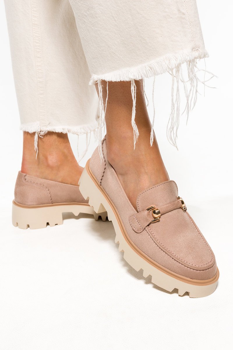 Beżowe mokasyny z ozdobą damskie na platformie Casu M24X6-BE-39