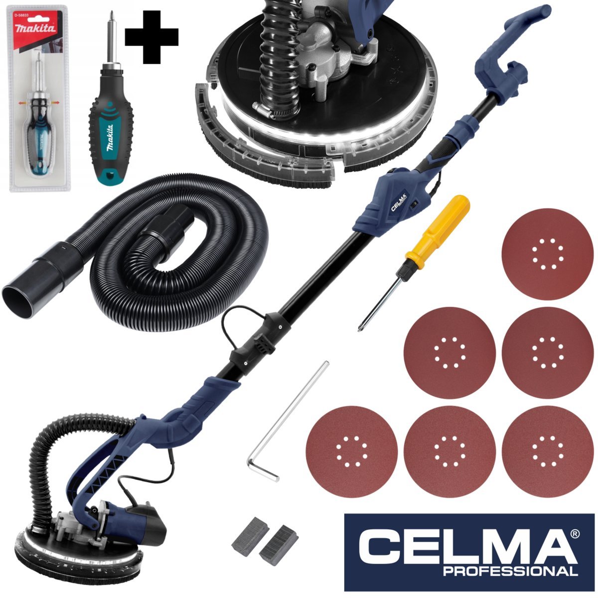 Zestaw Szlifierka do gipsu CELMA Professional PRBt 225LEO LED 3LAT GW! + wkrętak MAKITA
