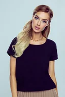 Bluzki damskie - Bluzka Damska Z Wycięciem Na Plecach I Kokardą Ilza Eldar Czarna  L - miniaturka - grafika 1