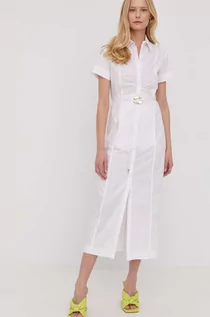 Sukienki - Patrizia Pepe sukienka bawełniana kolor biały midi rozkloszowana - grafika 1