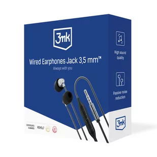 3mk Wired Earphones Jack 3,5 mm czarno-srebrne - Słuchawki - miniaturka - grafika 1