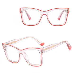 Damskie kwadratowe okulary zerówki do komputera BLUE LIGHT z flexami 25157D Transparentny/Róż - Okulary korekcyjne, oprawki, szkła - miniaturka - grafika 1