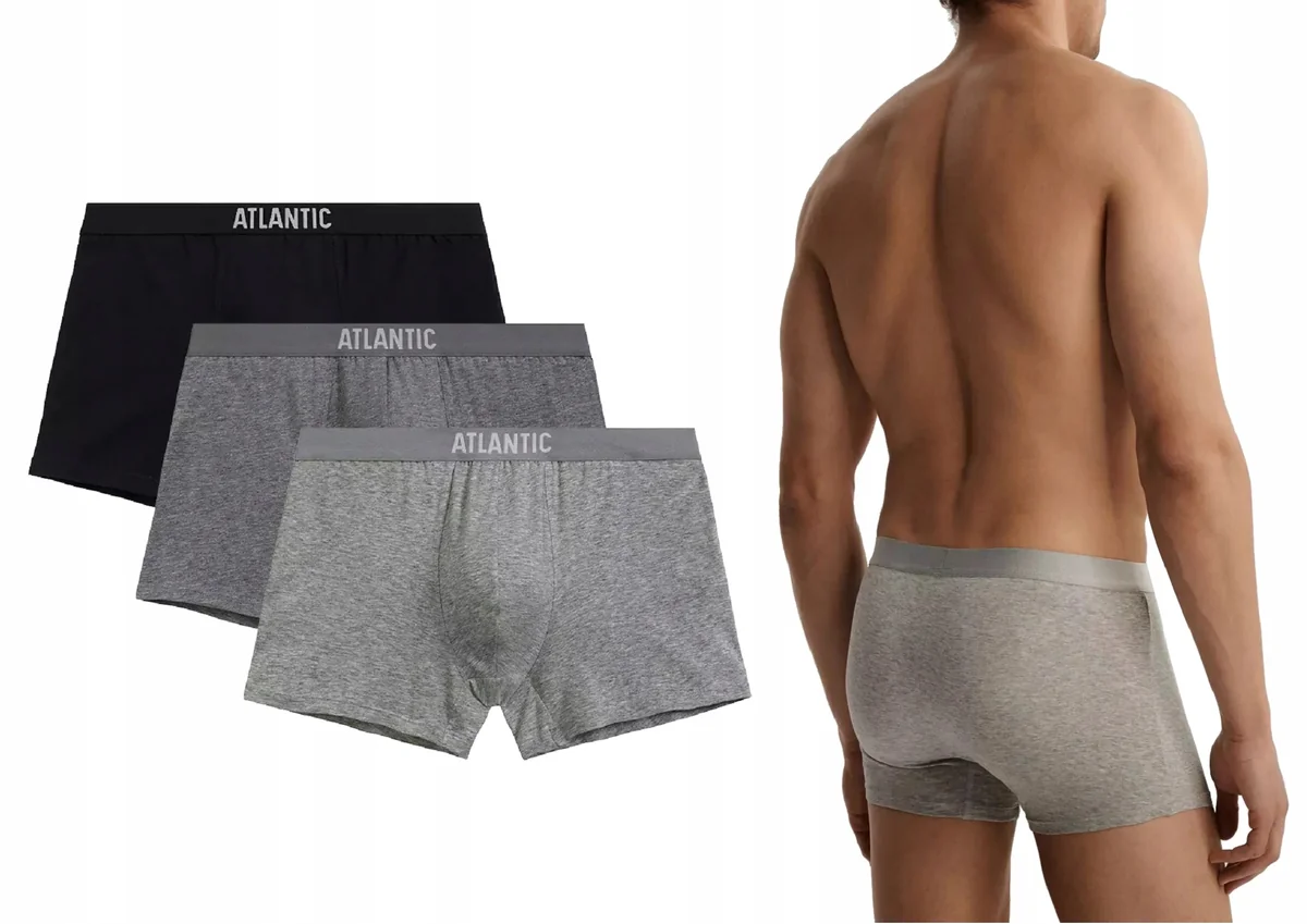 ATLANTIC Bokserki męskie sportowe 3MH-011 logo szare 3-PACK XL