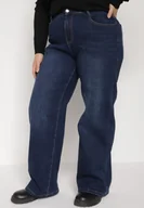 Spodnie damskie - Niebieskie Ocieplane Jeansy o Szerokim Kroju z Bawełną i Wysokim Stanem Mevidia - miniaturka - grafika 1