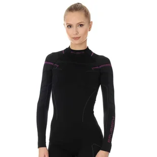 Brubeck Koszulka termoaktywna damska THERMO LS13100A Czarna/Różowa - Koszulki sportowe damskie - miniaturka - grafika 1