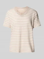 Koszulki i topy damskie - T-shirt z prążkowanym dekoltem w serek - miniaturka - grafika 1