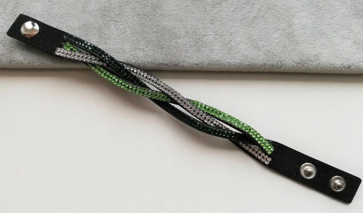 Pleciona Zielona Bransoletka Cyrkonie Na Prezent