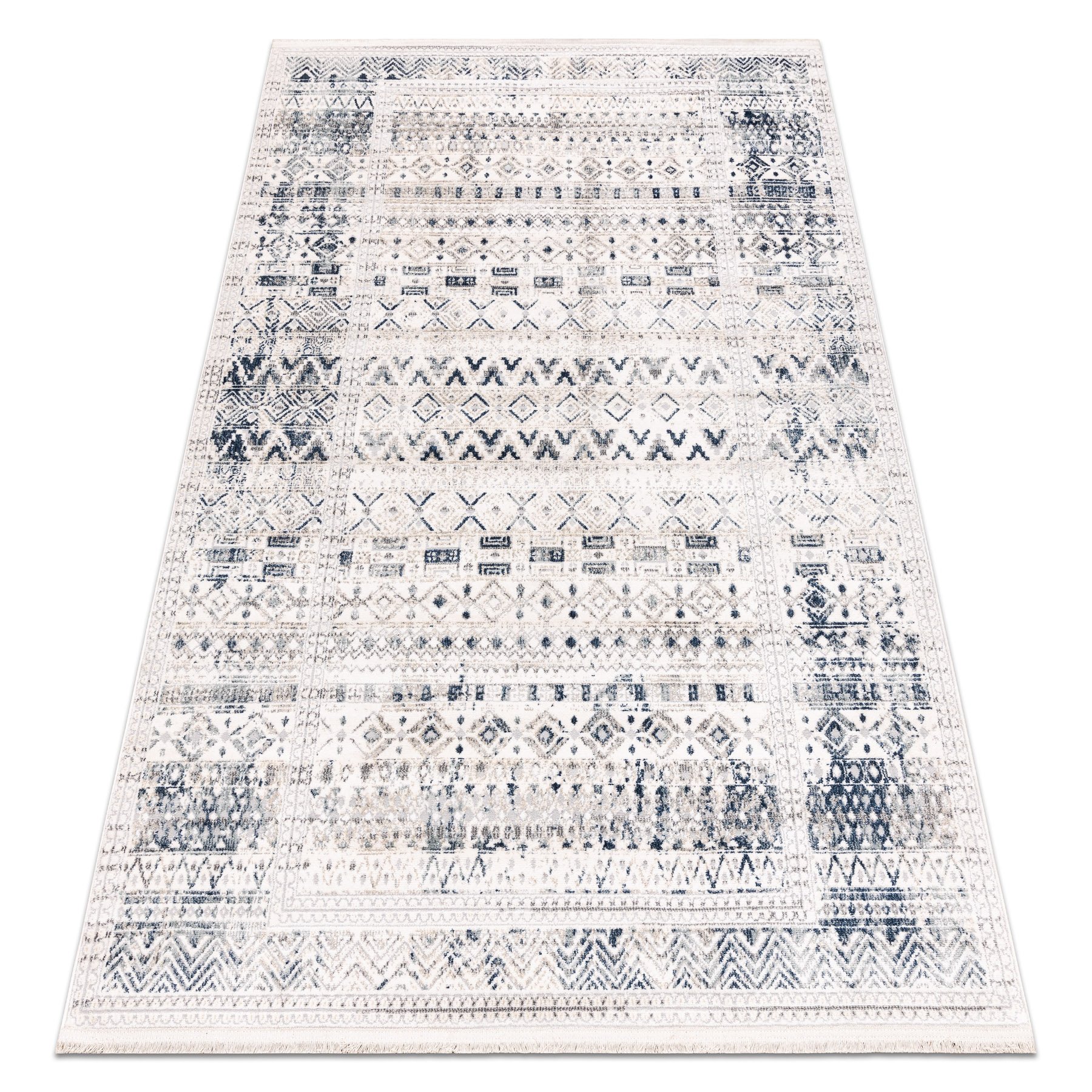 Dywan DISTIN 0833A granatowy / / biały nowoczesny - Boho, vintage, frędzle niebieski 80x150 cm