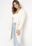 Swetry damskie - Beżowy Niezapinany Długi Kardigan z Kapturem Wanharice - miniaturka - grafika 1