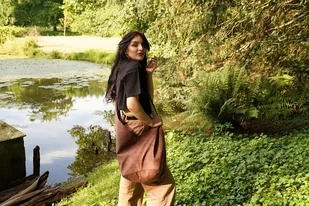 Kasztanowa torba hobo w stylu boho / vegan - Torebki damskie - miniaturka - grafika 1