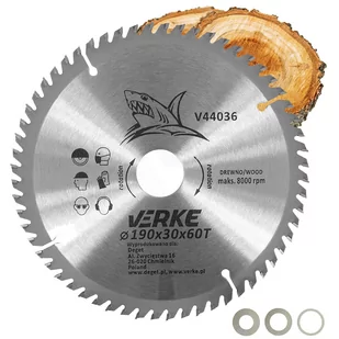 PIŁA TARCZA WIDIOWA DO CIĘCIA DREWNA 190x30 60 ZĘBÓW VERKE V44036 + REDUKCJE - Tarcze do pił PIŁA TARCZA WIDIOWA DO CIĘCIA DREWNA 190x30 60 ZĘBÓW VERKE V44036 + REDUKCJE - Tarcze do pił - miniaturka - grafika 1