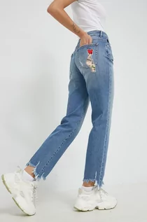 Spodnie damskie - Love Moschino jeansy damskie high waist - grafika 1