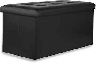 Nowoczesna pufa 80x40 cm czarna ekoskóra z guzikami i schowkiem - Pufy i podnóżki - miniaturka - grafika 1