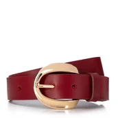 Paski - Damski pasek skórzany z owalną klamrą czerwony - miniaturka - grafika 1