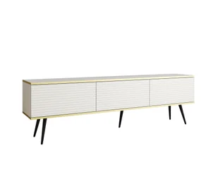 Komoda RTV Glamour Fronty Ryflowane Nowoczesna Szafka RTV Biały Mat złote Nogi 175 cm - Szafki RTV - miniaturka - grafika 1