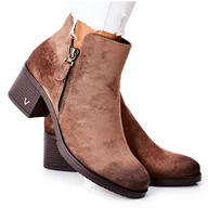 Botki damskie - Vinceza Botki Damskie Zamszowe Beżowe Bellarena brązowe - miniaturka - grafika 1