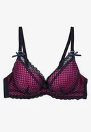 Biustonosze - Granatowo-Fuksjowy Biustonosz z Małymi Kokardkami i Koronką Timasel - Renee - miniaturka - grafika 1