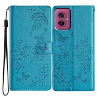 Portfele - Dla Motorola Moto G55 5G Portfel Etui na telefon Motyl Kwiatowy Nadruk Skórzany Pokrowiec z klapką - Niebieski Wielobarwny Blue - miniaturka - grafika 1