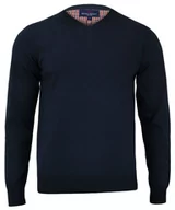 Swetry męskie - Sweter Ciemnogranatowy Elegancki Męski, 100% Bawełna, Dekolt w Serek (V-neck) - Adriano Guinari - - miniaturka - grafika 1