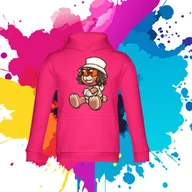 Bluzy dla dziewczynek - Bluza dziecięca typu kangurka z kapturem w kolorze różowym z nadrukiem miś Edzio 8 lat - miniaturka - grafika 1