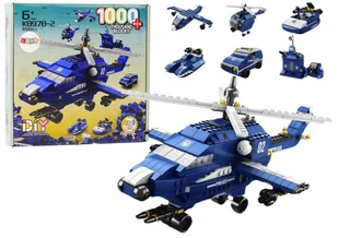 Helikopter Śmigłowiec Policyjny Klocki Konstrukcyjne 6w1 Niebieski 1000ele. - Klocki - miniaturka - grafika 1