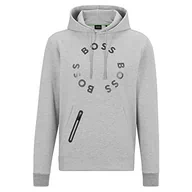 Bluzy męskie - BOSS Męska bluza z kapturem Soody 2 z mieszanki bawełny z łukowatym logo i grafiką kratkową, Light/Pastel Grey59, XL - miniaturka - grafika 1