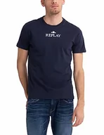 Koszulki męskie - Replay T-shirt męski z krótkim rękawem z nadrukiem logo, 085 niebieski, XL - miniaturka - grafika 1