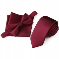 Krawaty i muchy męskie - Zestaw krawat + mucha + poszetka - bordowy - miniaturka - grafika 1