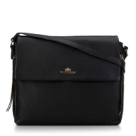 Torebki damskie - Skórzana torebką na ramię z ozdobnymi suwakami czarna - miniaturka - grafika 1