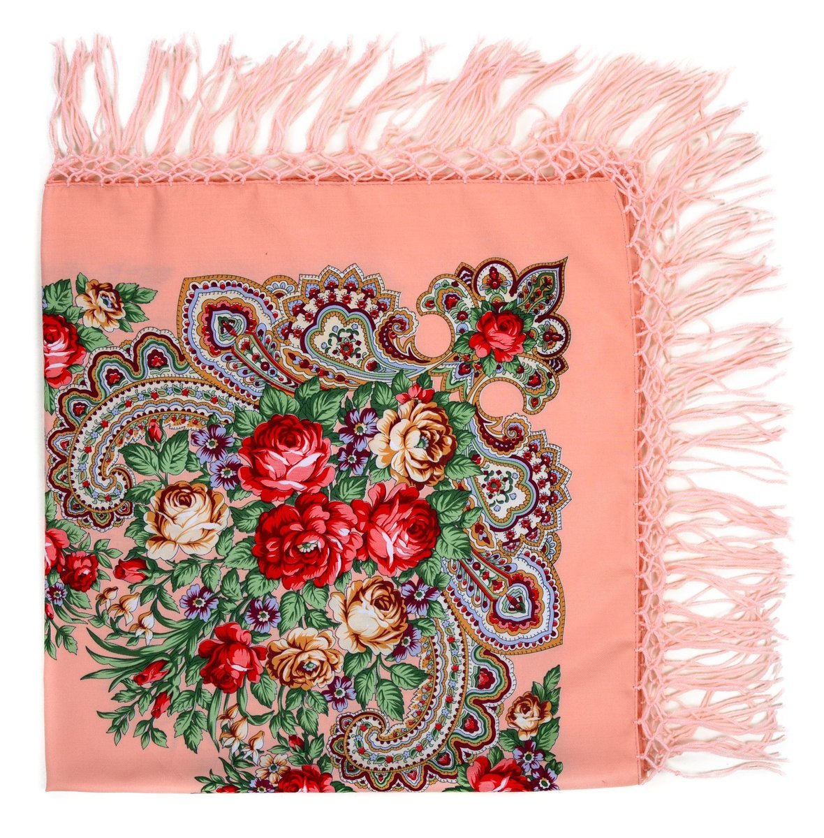 Chusta Damska Góralska Folkowa Szalik Kwiatowy Wzór Z Frędzlami Wiosenna