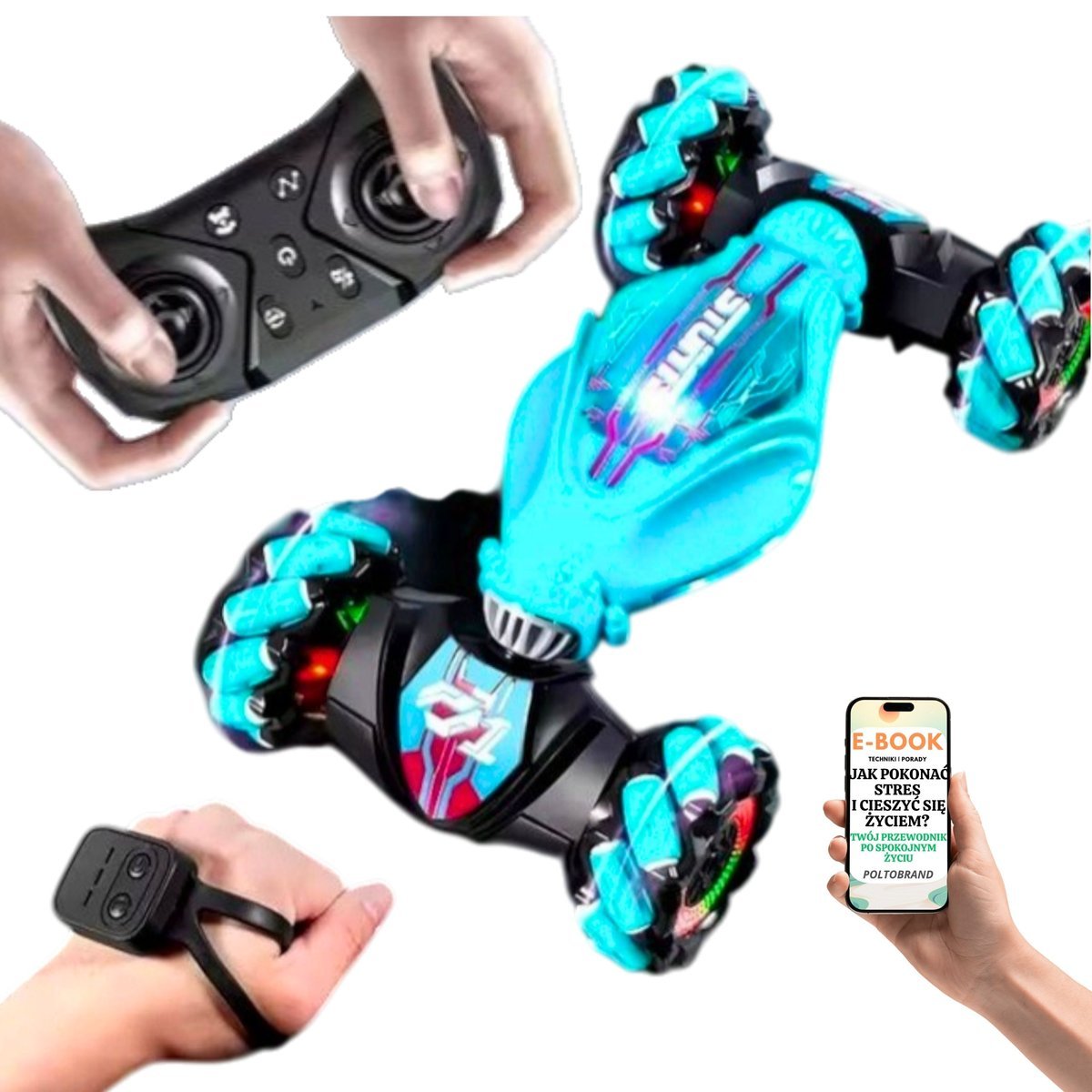 SAMOCHÓD DLA CHŁOPCA PRZEGUBOWY 4x4 ZDALNIE STEROWANY R/C PILOT + KONTROLER GESTÓW ŚWIATŁA, DRIFT, OBROTY 360 Prezent Dla Wnuczka Syna Chłopca + EBO..