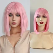 Pozostałe akcesoria fryzjerskie - TEMU Peruka Bob dla Kobiet w Kolorze Różowym z Grzywką - Elegancka Krótka Fryzura na Halloween, Cosplay i Codziennego Użytku - Naturalny Wygląd - miniaturka - grafika 1