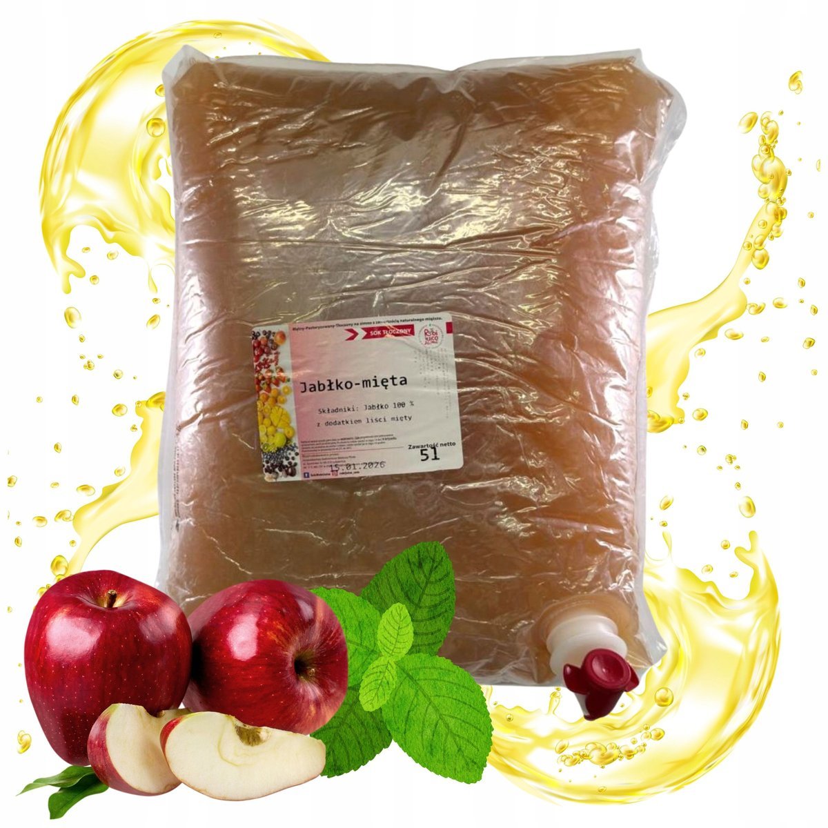 SOK JABŁKO-MIĘTA 5L 100% NFC tłoczony naturalny bez dodatku cukru