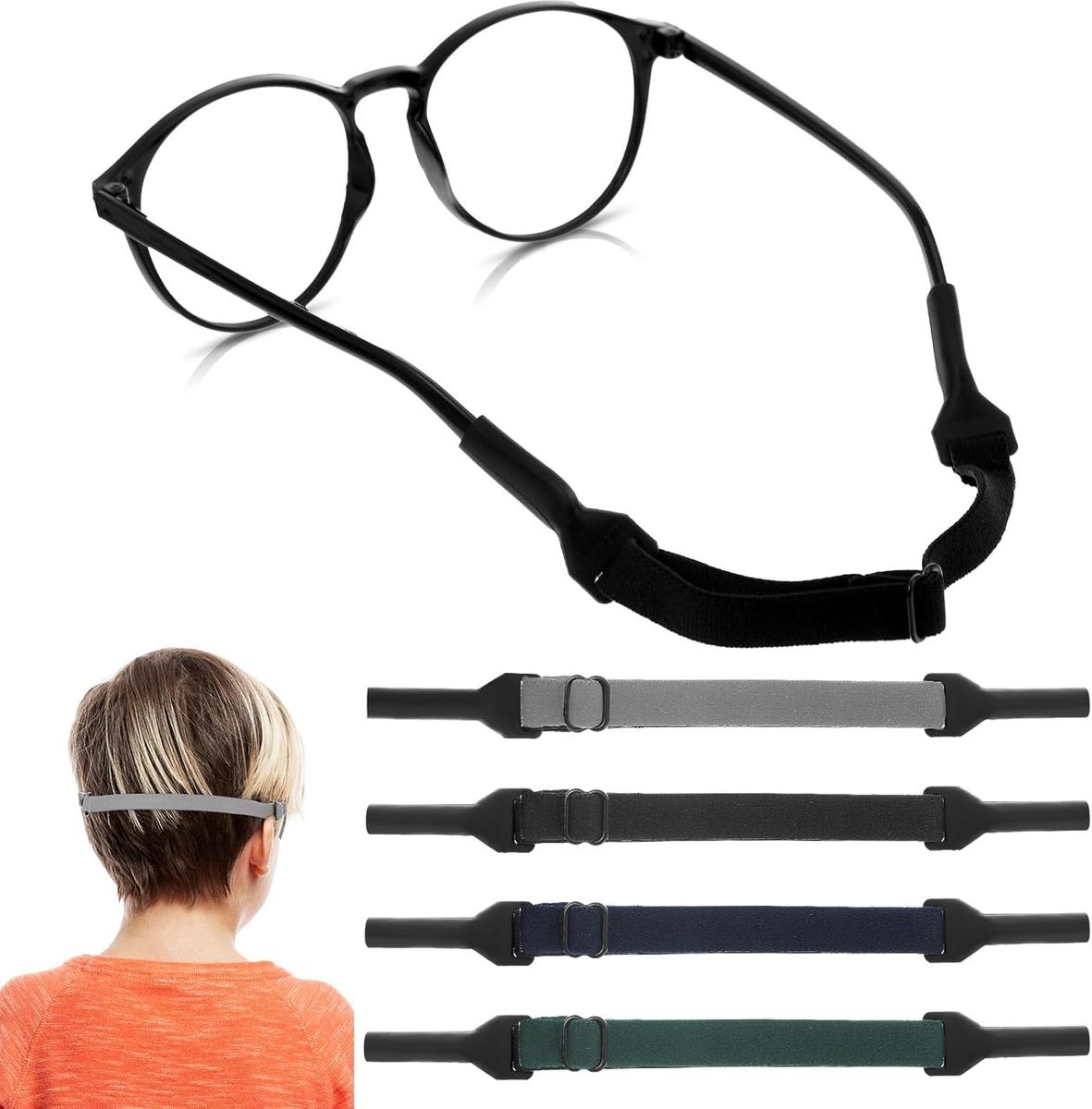 Ouligay 4 sztuki pasków do okulary, regulowany pasek na sportowy okulary, antypoślizgowe, elastyczne, dla mężczyzn i kobiet