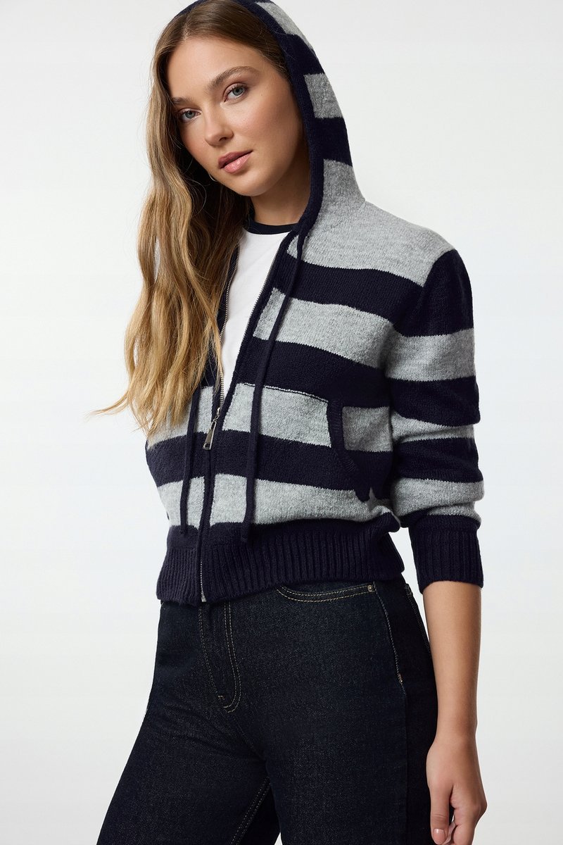 TRENDYOL GRANATOWY SWETER DAMSKI Z KAPTUREM PASKI M 5EA