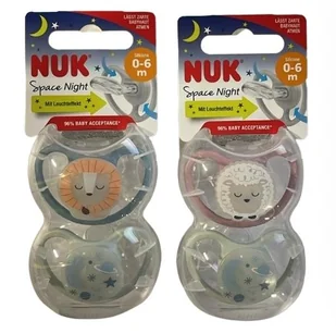 Nuk, Silikon Space Night, Smoczek. Gr.1, 2 sztuki - Smoczki uspokajające - miniaturka - grafika 1