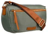 Torebki damskie - Zielona mała listonoszka na ramię z brązowy szerokim regulowanym paskiem PETERSON torebka damska na suwak kieszonki miejsce na telefon miejska modna.. - miniaturka - grafika 1