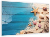 Obrazy i zdjęcia - Allboards Obraz szklany MUSZELKI DREWNO PIASEK LINA 60x40cm ozdobna szklana tablica magnetyczna TS64_30021 - miniaturka - grafika 1