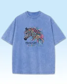 Koszulki i topy damskie - Koszulka oversize Horse Girl Kolorowy Koń Sprana Jasnoniebieski 3XL - miniaturka - grafika 1