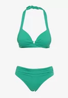 Stroje kąpielowe - Zielone Bikini z Usztywnianym Biustonoszem Wiązanym na Szyi i Plecach Majtki Typu Figi Olilasa - miniaturka - grafika 1