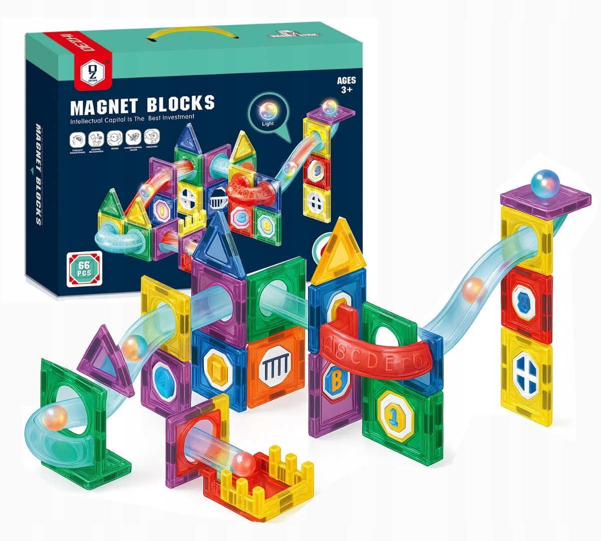 KLOCKI MAGNETYCZNE 66el TOR KULKOWY KREATYWNY KULA ŚWIECĄCA 108A