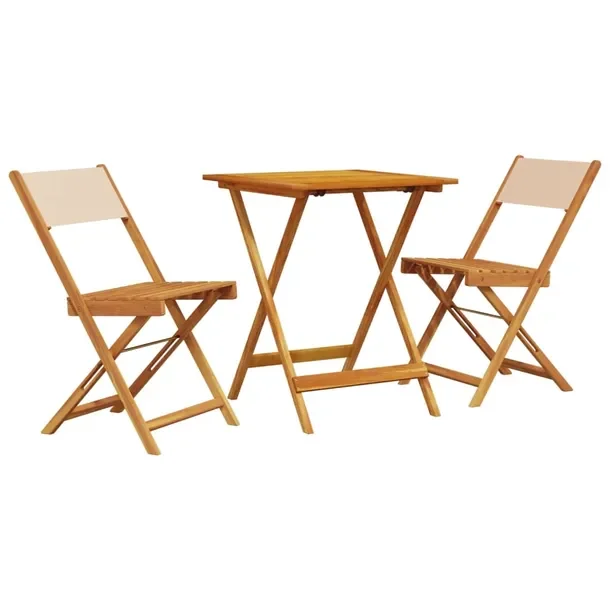 Zestaw mebli bistro akacjowy - stół 60x60x75 cm + 2 krzesła beżowe