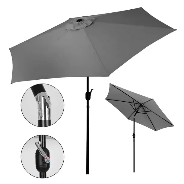 Duży parasol ogrodowy skośny łamany z korbą 6 żeber szary 270 cm MultiGarde