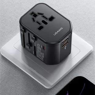 USAMS Adapter siec 2xUSB+1xUSB-C T59 20W 4w1 US/AU/EU/UK czarny/black CC179TC01 (US-CC179) Univesal Travel Charger - Ładowarki do telefonów - miniaturka - grafika 3