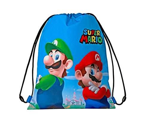SUPERMARIO - plecak szkolny sznurek, Unisex torba sportowa dla dzieci i młodzieży z ramiączkami i zamknięciem z zamkiem błyskawicznym z zamkiem ZIP, Wielobarwny, Taglia unica, Casual
