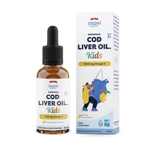 Osavi Norweski olej z wątroby dorsza Kids, olej z wątroby dorsza norweskiego, dla dzieci, Omega 3, cytryna, 1000 mg, 50 ml - Witaminy i minerały Osavi Norweski olej z wątroby dorsza Kids, olej z wątroby dorsza norweskiego, dla dzieci, Omega 3, cytryna, 1000 mg, 50 ml - Witaminy i minerały - miniaturka - grafika 1