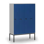 Szafy biurowe - Drewniana szafa ubraniowa z podstawą, 4-drzwiowa, 1871 x 1200 x 500 mm, zamek mechaniczny z kodem, szary/niebieski - miniaturka - grafika 1