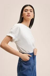 Koszulki i topy damskie - Mango t-shirt bawełniany Fleur kolor biały - grafika 1