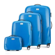 Walizki - WITTCHEN PC Ultra Light walizka podróżna na kółkach, 4 sztuki, z poliwęglanu, cztery kółka skrętne, zamek szyfrowy, aluminiowy, uchwyt teleskopowy, rozmiar S + torba na przybory toaletowe, niebieska, - miniaturka - grafika 1